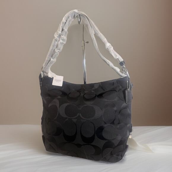 NWT Coach F15067 24CM Signature Duffle Black/Black Canvas Tote - Picture 2 of 12